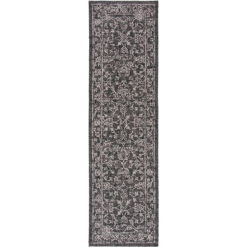 Courtyard CY8680 UV & Stain Resistant Non-Shedding Power Loomed Indoor/Outdoor Runner Rug - Black/Ivory - 2'3"x6'7" - Safavieh
