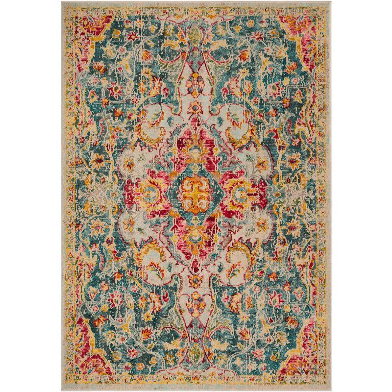 Vintage Bohemian Phoenix Blue and Yellow 3' x 5' Synthetic Area Rug