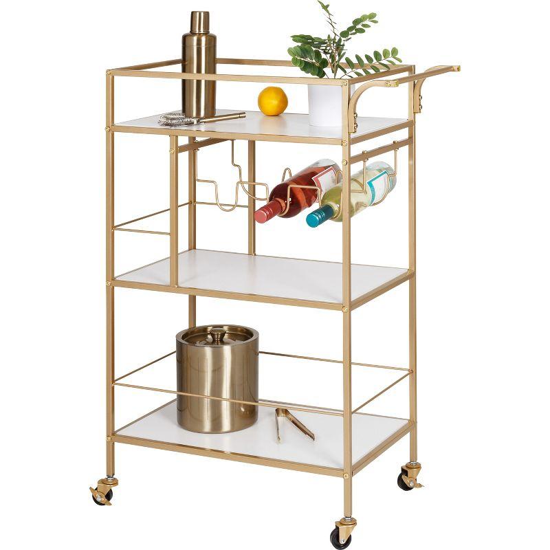 Elegant Gold & White 3-Tier Rolling Bar Cart with Wine Storage