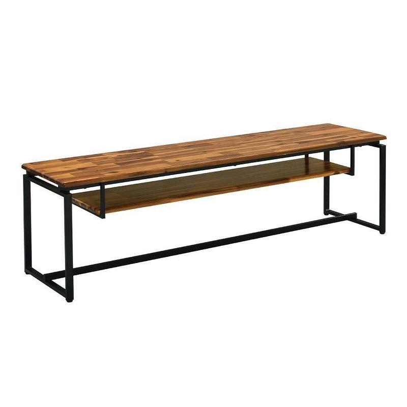 67" Jurgen TV Stand for TVs up to 65" Oak/Black Metal - Acme Furniture: Industrial Style, Open Shelf