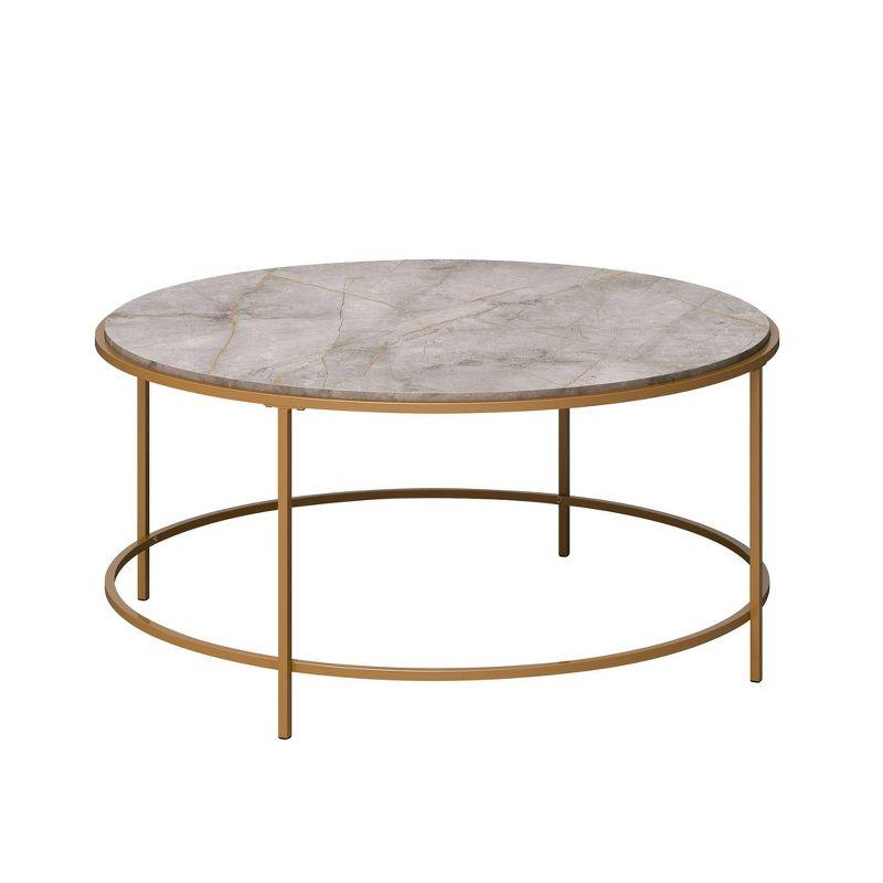 Deco Stone Satin Gold Round Wood & Metal Coffee Table