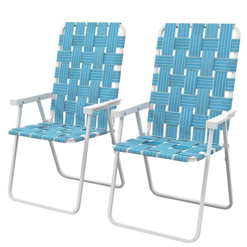 Outsunny Set of 2 Patio Folding Chairs, Classic Outdoor Camping Chairs, Portable Lawn Chairs w/ Armrests, Blue