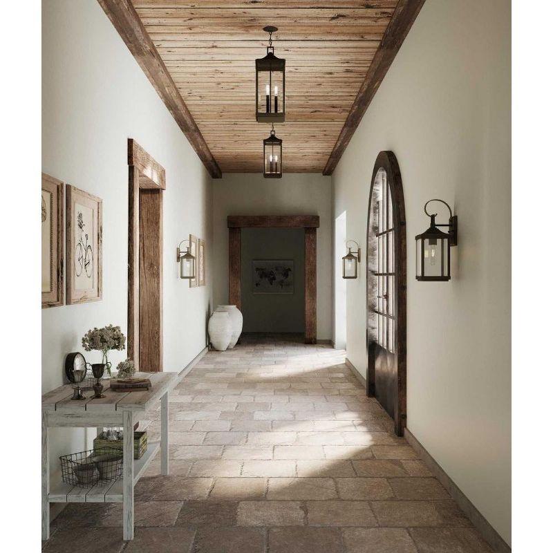 Progress Lighting, Devereux, 3-Light Outdoor Hanging Lantern, Antique Bronze, Etched White Pillar Shade