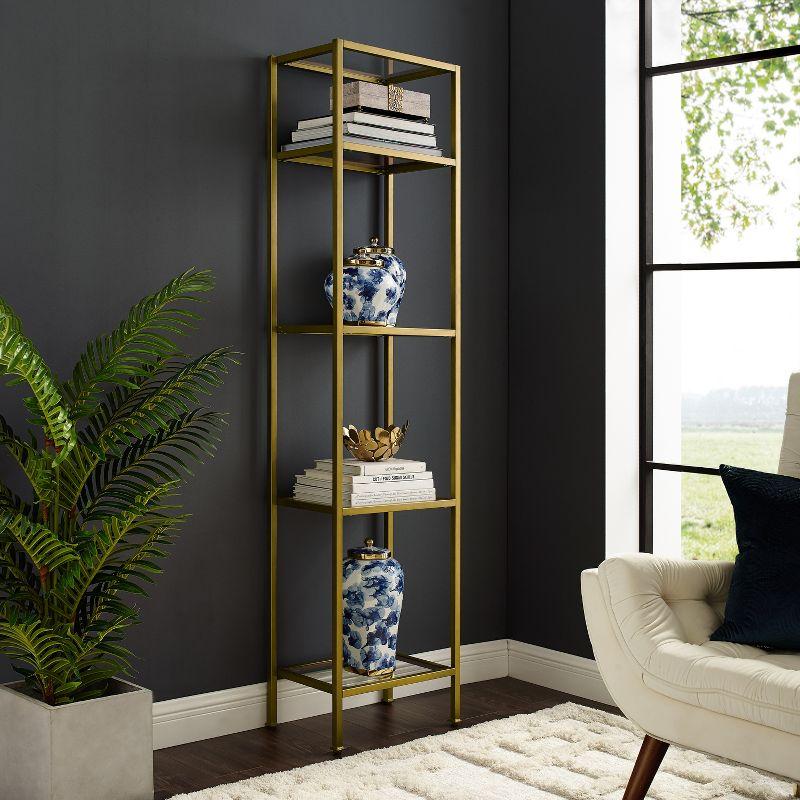 73" Aimee Narrow Etagere - Crosley: Modern Luxury Glass Shelf Unit, Powder-Coated Steel Frame, 4-Tier