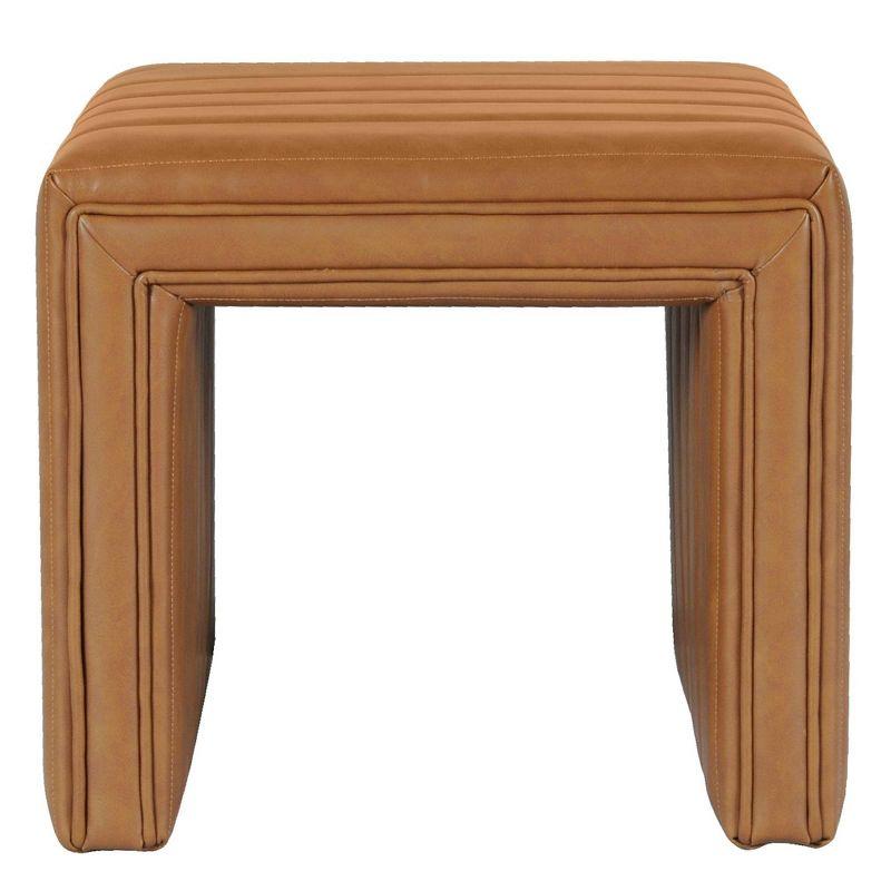 Modern Channel Ottoman Caramel Faux Leather - HomePop: Upholstered Rectangle, No Assembly Required