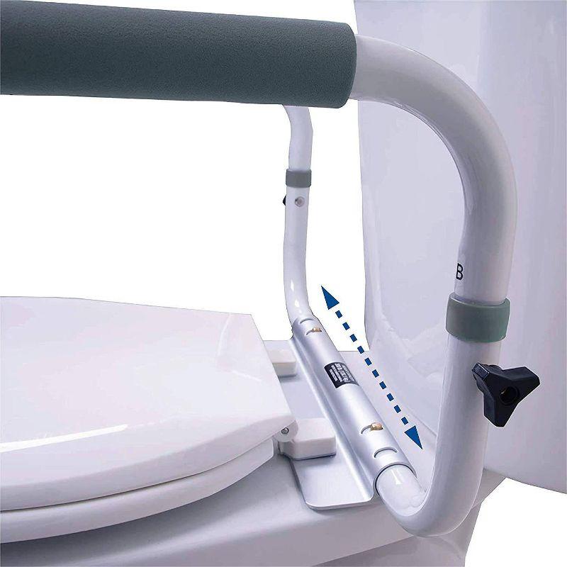 White Adjustable Metal Toilet Safety Rail with Cushioned Grips