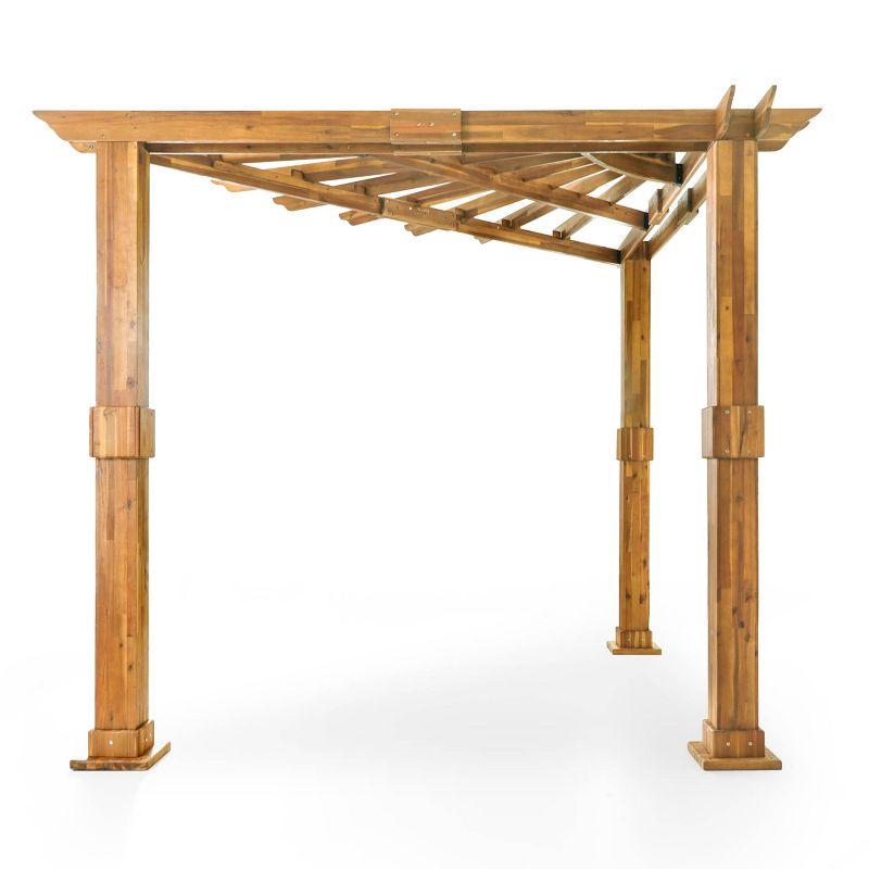 Dilan Outdoor Acacia Wood Triangle Pergola - Teak/Black - Christopher Knight Home: Weather-Resistant Corner Shade Structure