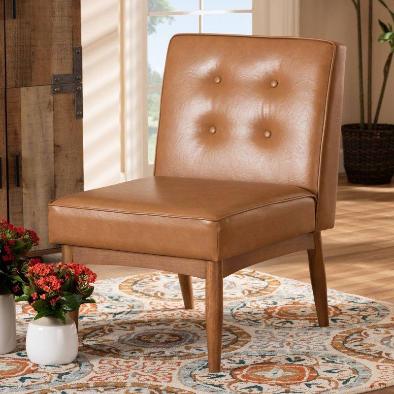 Arvid Mid-Century Faux Leather Upholstered Wood Dining Chair Walnut/Brown - Baxton Studio