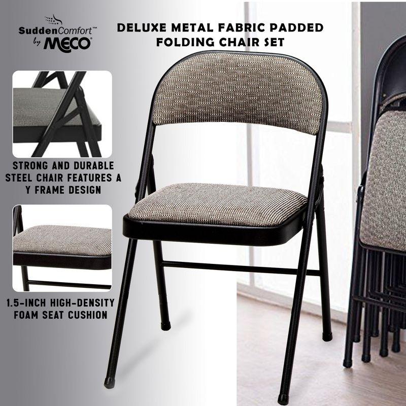 MECO Sudden Comfort Deluxe Metal Fabric Padded Folding Chair Set for Indoor Home Special Occasions or Outdoor Events, Black (Set of 4)