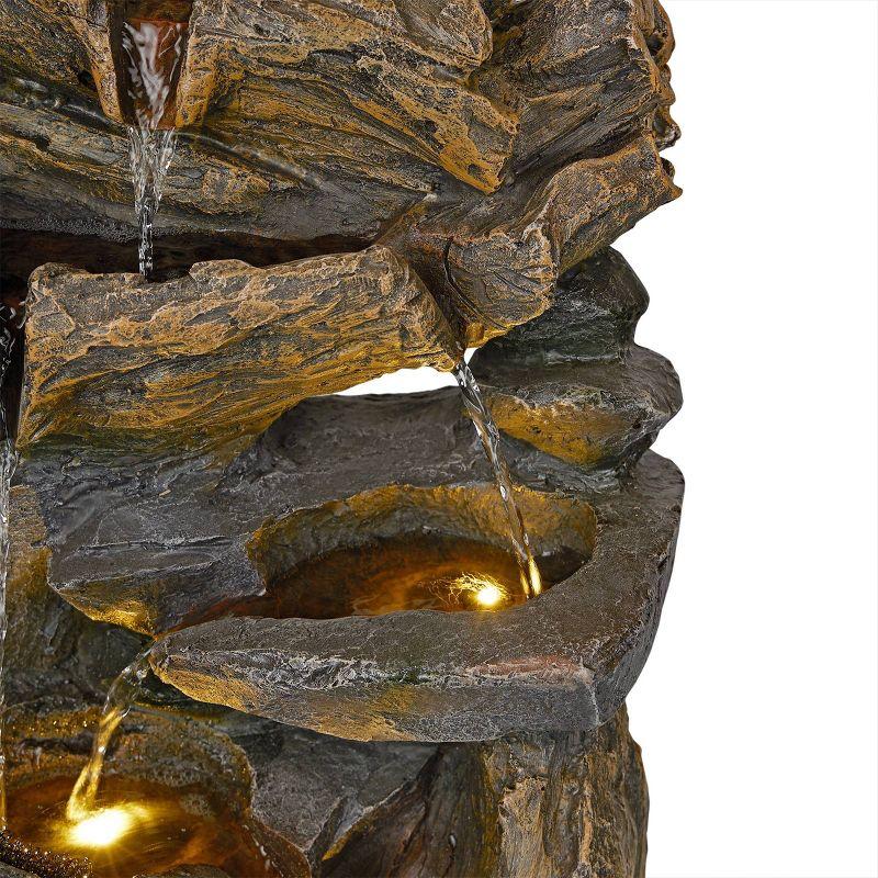 24" Cascading Rock Fountain with Warm White LED Lights