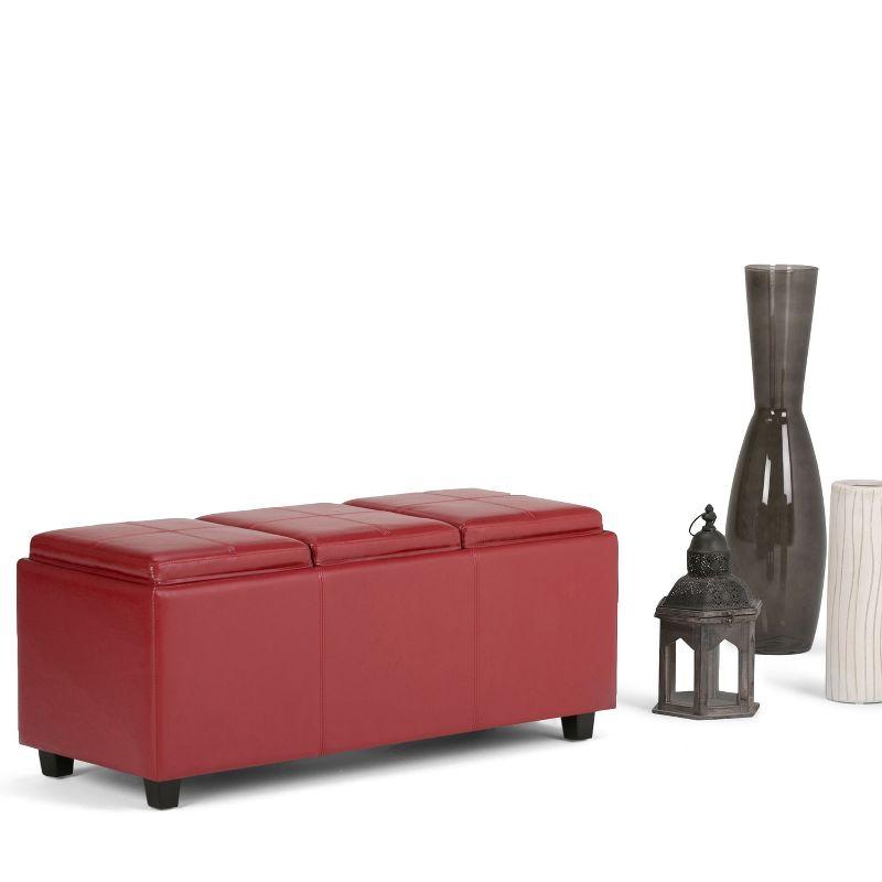 Simpli Home Avalon 42"W Upholstered Storage Ottoman with 3 Flip-Over Serving Trays