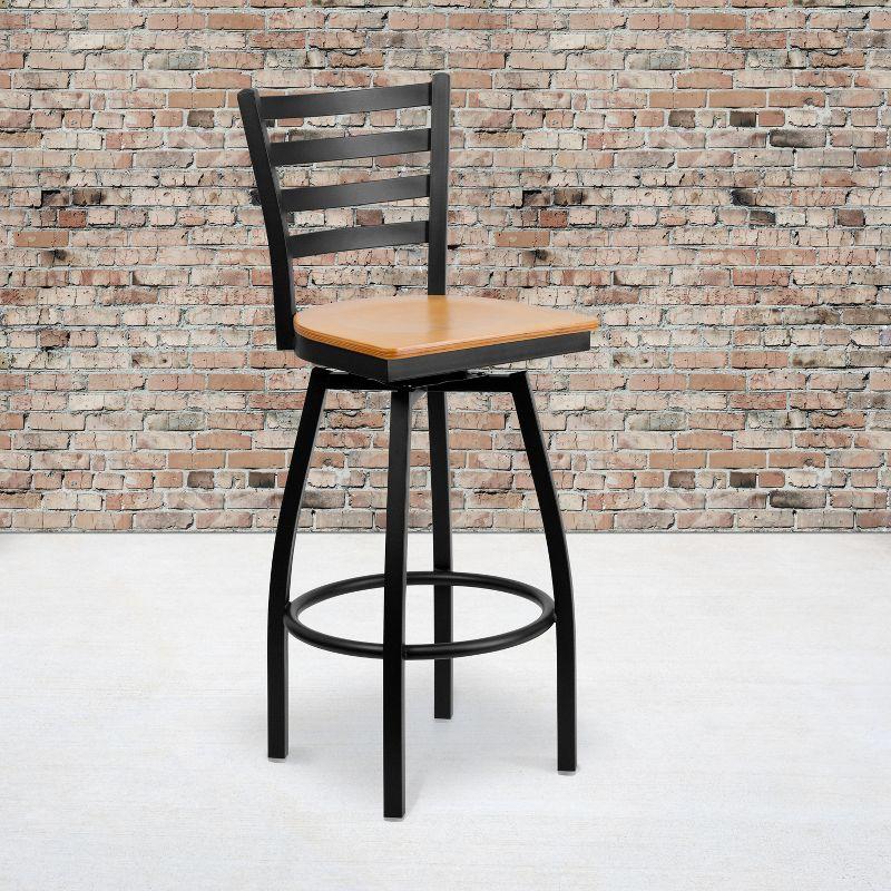 Black Metal Swivel Barstool with Natural Wood Seat