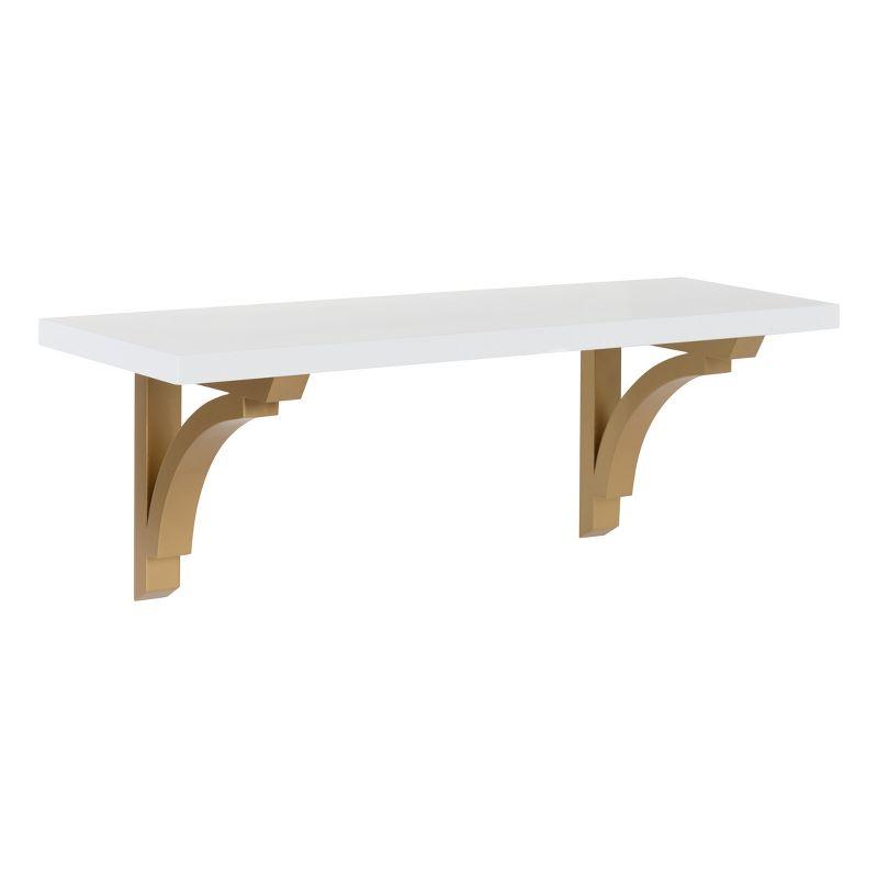 24" x 9" Corblynd Traditional Wood Wall Shelf White/Gold - Kate & Laurel: Bracket Shelf, Open Shelving Design, Includes Brackets