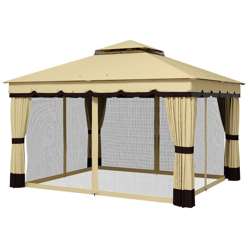 Outsunny 10' x 12' Double Roof Patio Gazebo Canopy, Outdoor Gazebo with Netting and Curtains, for Garden, Lawn and Deck