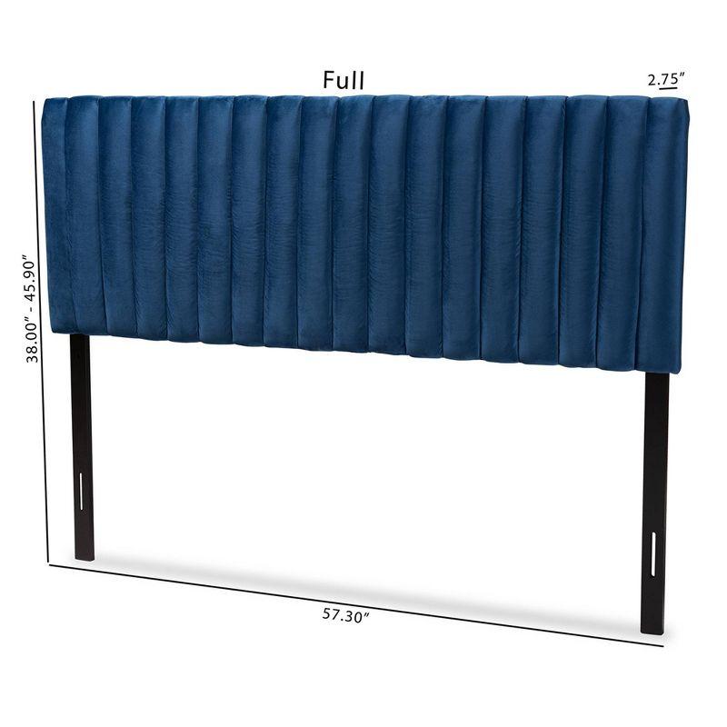 Emile Navy Blue Velvet and Dark Brown Wood Queen Headboard