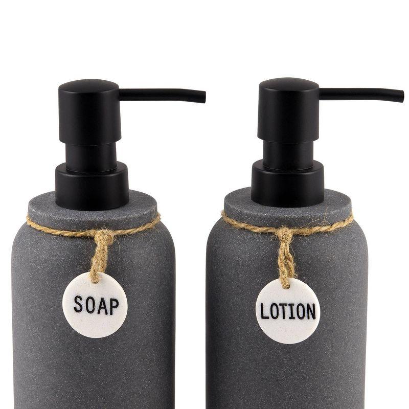 2pc Eton Lotion Pump Set Dark Gray - Allure Home Creations: Resin & Plastic, Hand Wash, 12.68oz Capacity