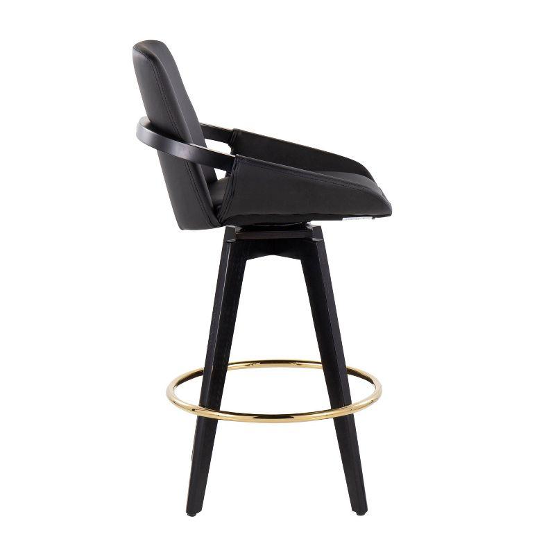 Set of 2 Cosmo PU Leather/Metal/Wood Counter Height Barstools Black/Gold - LumiSource: Swivel Seat, Fixed Height
