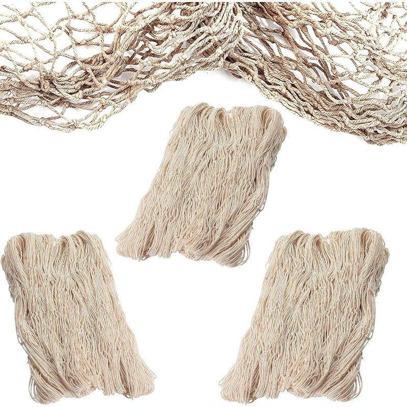 Fish Net Decorative [3 Pack] Natural Cotton Fishnet Decor - Each 14 ft x 4 ft. for Mermaid Party Decorations, Beach Table Cover by 4E's Novelty