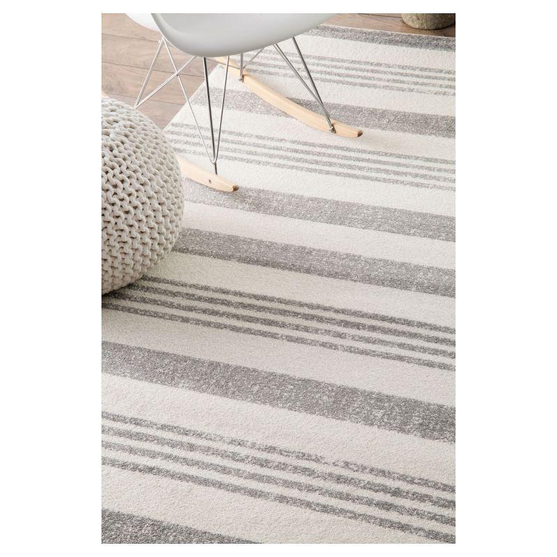 Reversible Striped Gray Synthetic Rug, Stain-Resistant, 4' x 6'