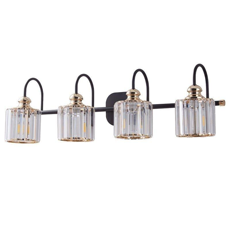 ExBriteUSA 4-Light Wide Gold Crystal Bathroom Vanity Lights,
