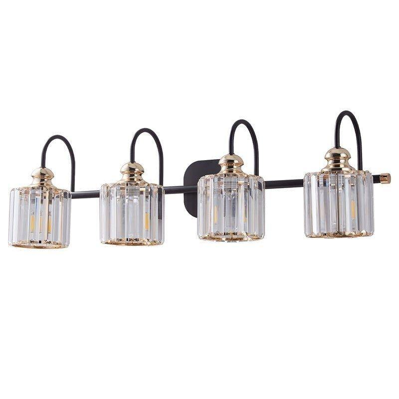 ExBrite 4-Light Wide Gold Crystal Bathroom Vanity Lights