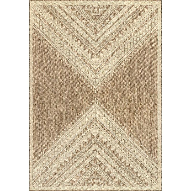 Steelside™ Zac Geometric Indoor/Outdoor Area Rug for Living Room Patio Deck Front Porch Kitchen, Brown/Ivory