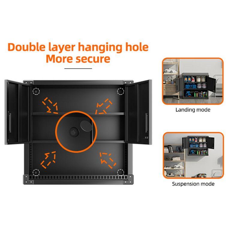 AOBABO Metal Garage Wall Mounted Storage Cabinet with Locking Door, Shelf, and Opened Drawer for Warehouse and Office Organization, Black