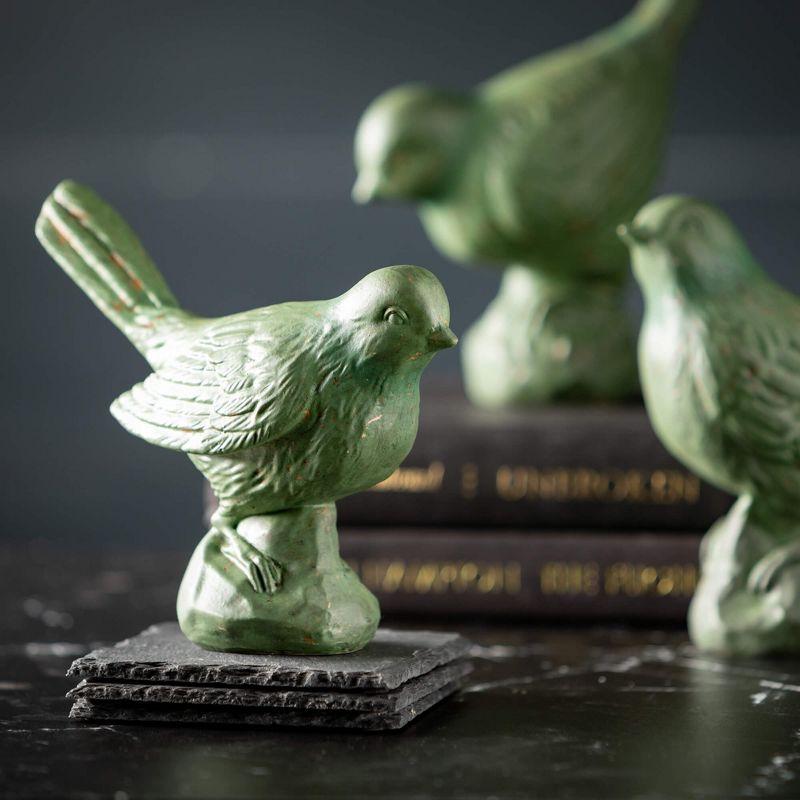 Sullivans 6"  5.5" & 8.25" Green Bird Figurine Set of 3  Resin