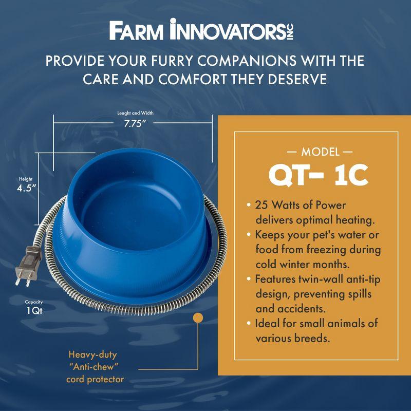 Farm Innovators 1 Quart Plastic Heated Pet Bowl with Anti Chew Cord and 25 Watts of Power for Rabbits, Dogs, Cats, and All Breed Sizes, Blue