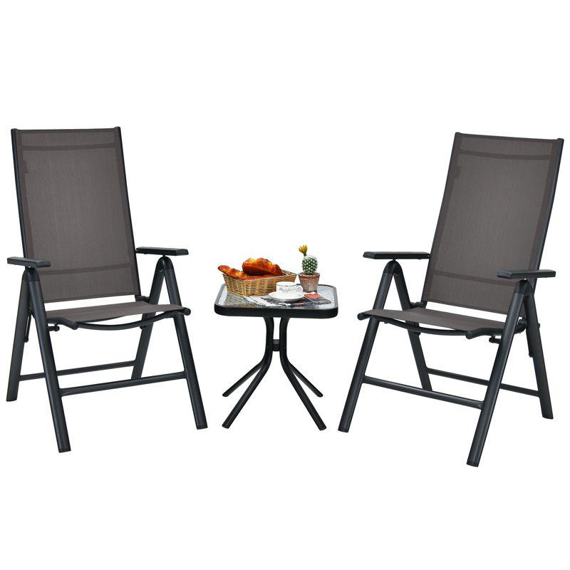 Tangkula 2 Pack Folding Dining Chairs Adjustable Reclining Back Chairs Suitable for Outdoor & Indoor Gray