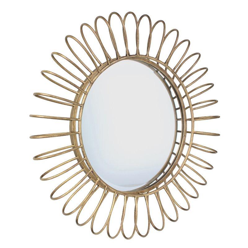 24" Gold Sunburst Round Wall Mirror with Beveled Glass