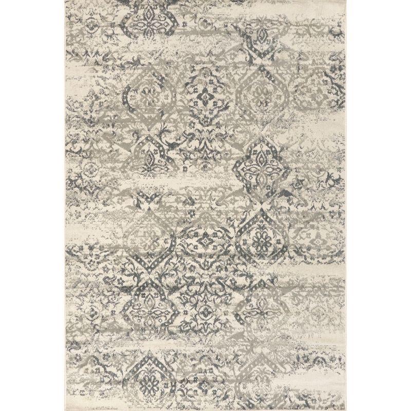 Gray Floral Synthetic Easy Care Rectangular Area Rug