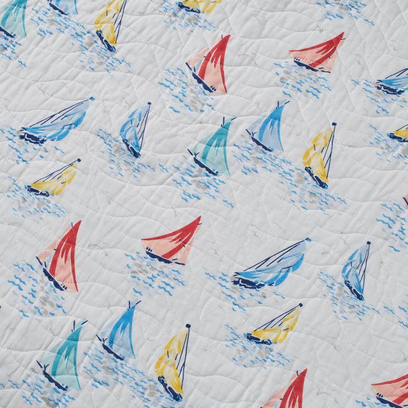 Ahoy Blue Cotton Reversible King Quilt Set