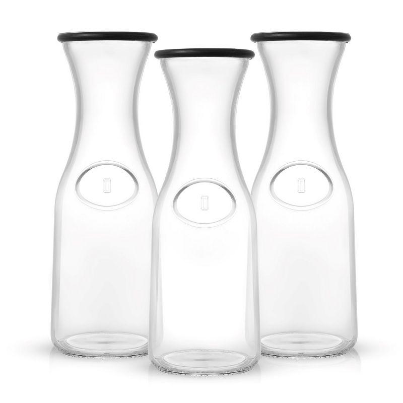 JoyJolt Hali Glass Carafe Bottle Pitcher with 6 Lids, 36 oz