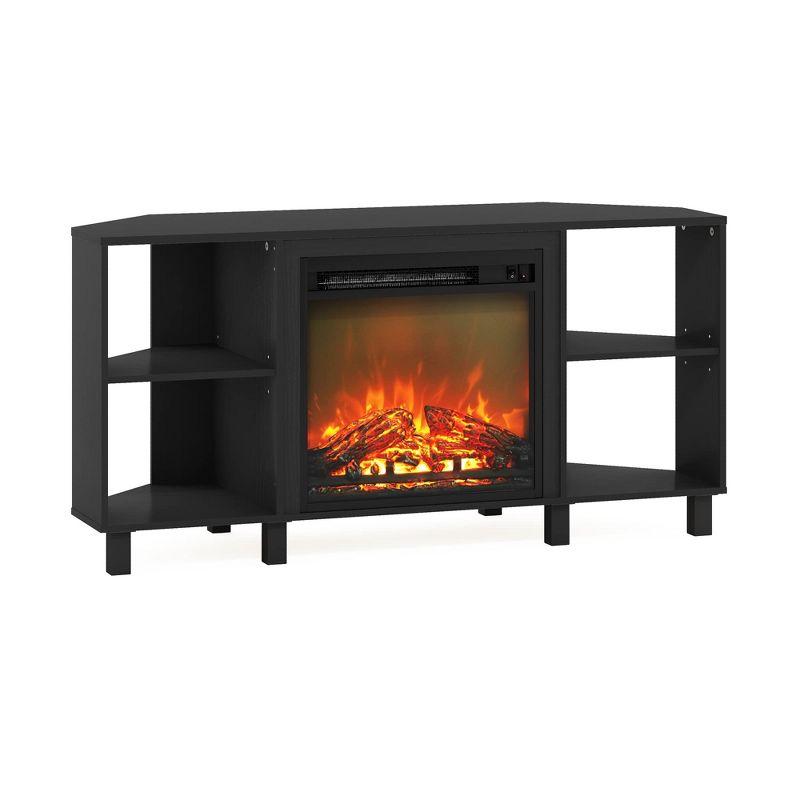 Furinno Corner Fireplace TV Stand Entertainment Console W/4 Open Storage Compartments for TV up to 55",Americano