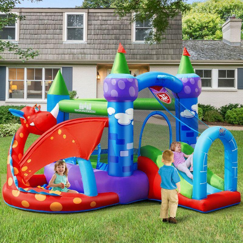 Costway Kids Inflatable Bounce House Dragon Jumping Slide Bouncer Castle W/ 750W Blower