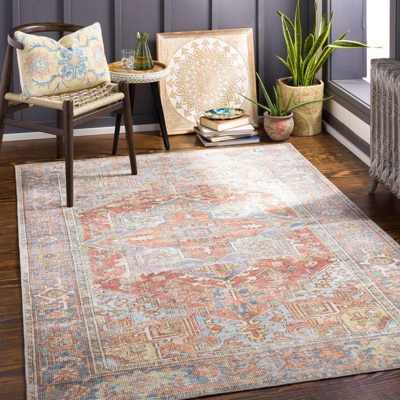 Alanya Blue and Beige Rectangular Washable Chenille Rug