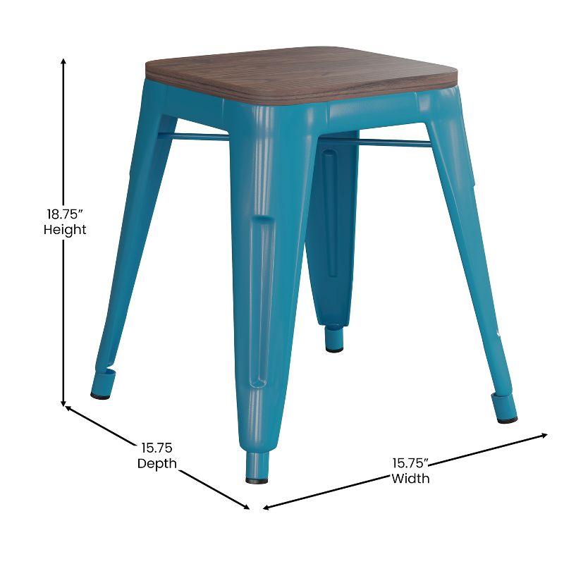 Flash Furniture 18" Backless Table Height Stool with Wooden Seat, Stackable Teal Metal Indoor Dining Stool, Commercial Grade - Set of 4