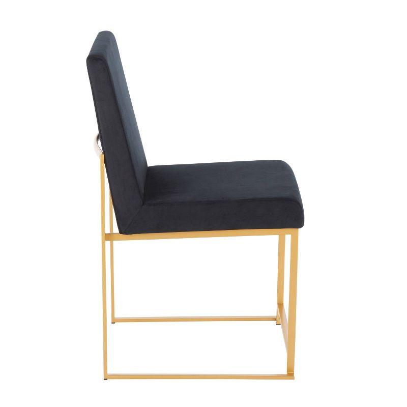 Set of 2 High Back Fuji Contemporary Dining Chairs Gold/Black Velvet - LumiSource: Upholstered, Metal Legs, Chrome-Plated Finish