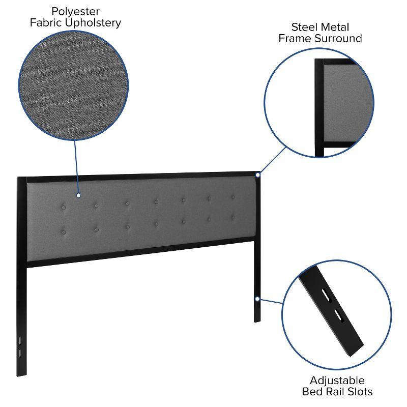 Flash Furniture Bristol Metal Tufted Upholstered King Size Headboard in Dark Gray Fabric