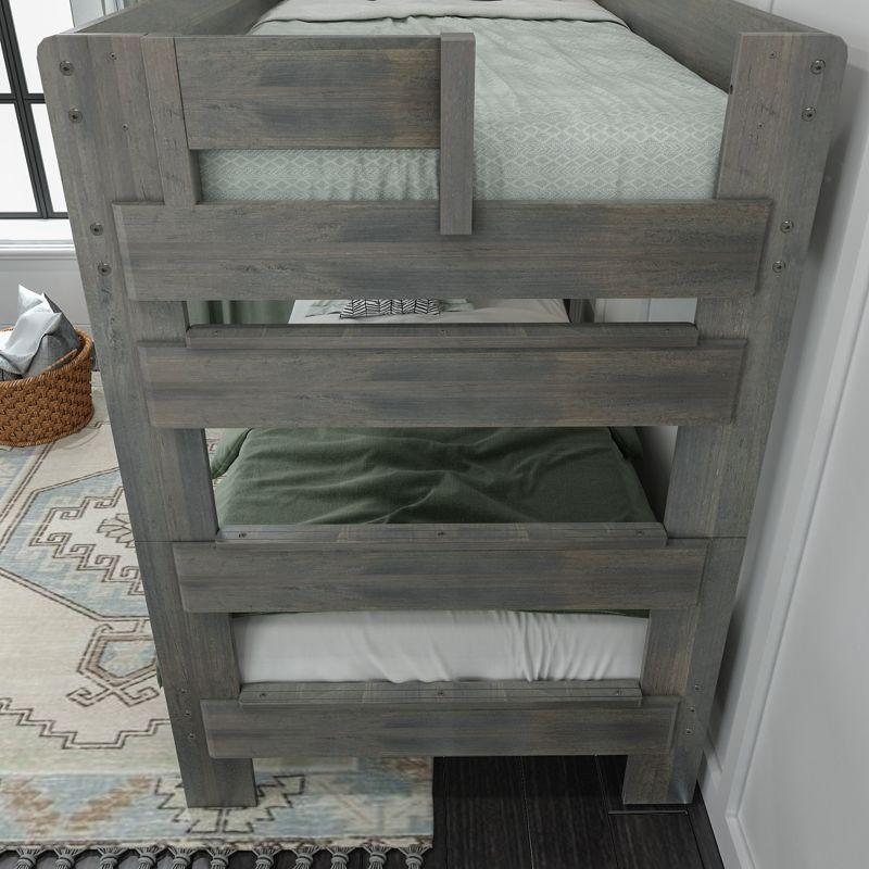 Max & Lily Twin over Twin Bunk Bed, Farmhouse Solid Wood Bunk Beds for Kids, Driftwood