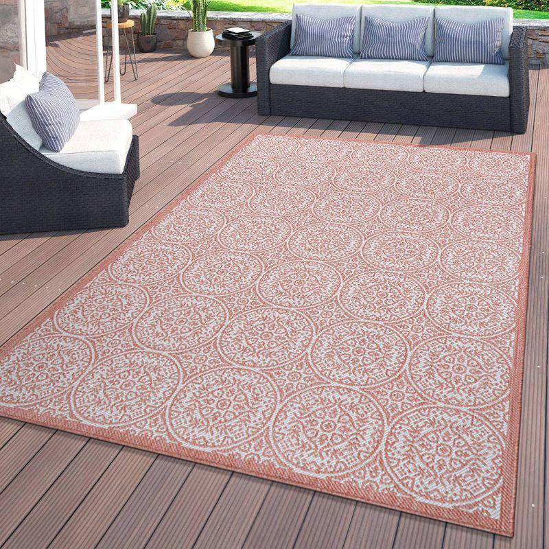 World Rug Gallery Transitional Floral Circles Textured Flat Weave Indoor/Outdoor Area Rug