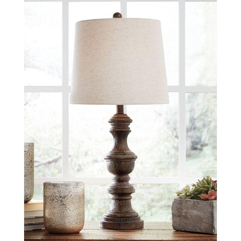 Set of 2 Magaly Poly Table Lamps Brown - Signature Design by Ashley: Wooden Base, 3-Way Switch, Drum Shade