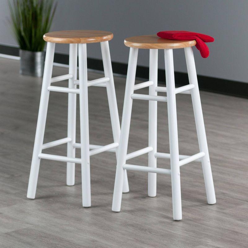 Winsome 2pc 29" Huxton Barstools Natural/White: Round Wood Frame, Fixed Height, Spot Clean