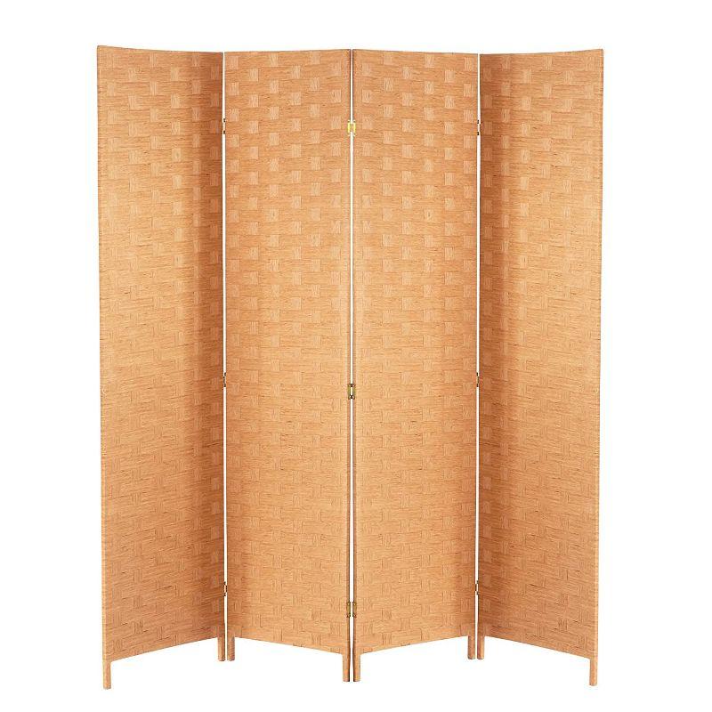 Natural Woven Wood 4-Panel Folding Room Divider