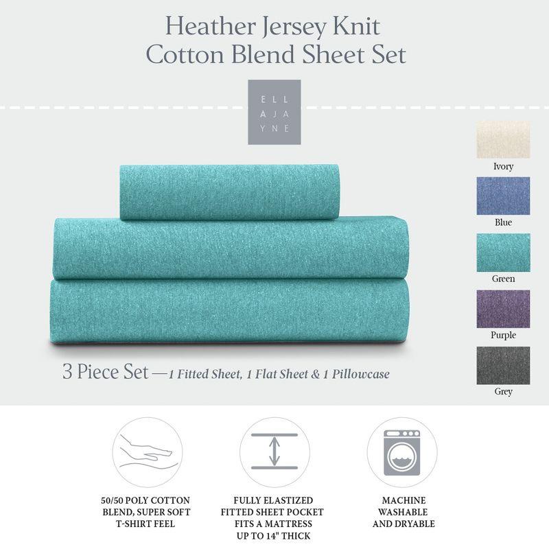 Twin XL Green Heather Jersey Knit Cotton Blend Sheet Set