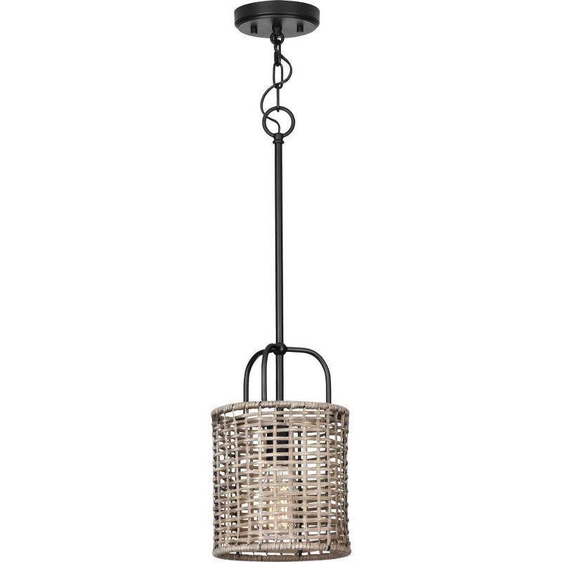 Progress Lighting Lavelle 1-Light Mini-Pendant, Matte Black, Natural Rattan Shade