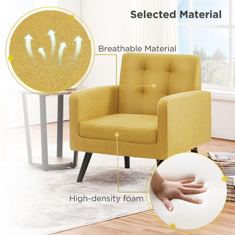 Yaheetech Set of 2 Mid Century Tufted Back Accent Arm Chair with Rubberwood Legs, Yellow