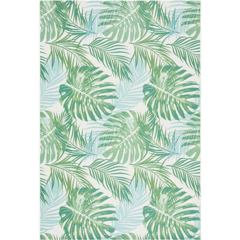 Green and Teal Tropical Palm Leaves Indoor/Outdoor Area Rug