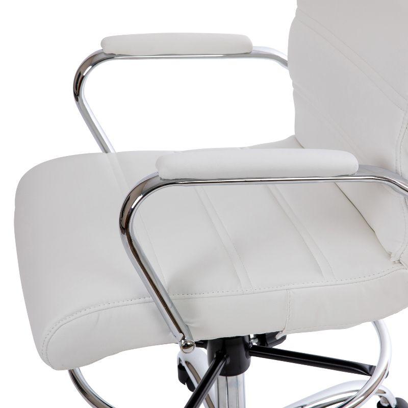 Modern White LeatherSoft Swivel Drafting Chair with Chrome Base